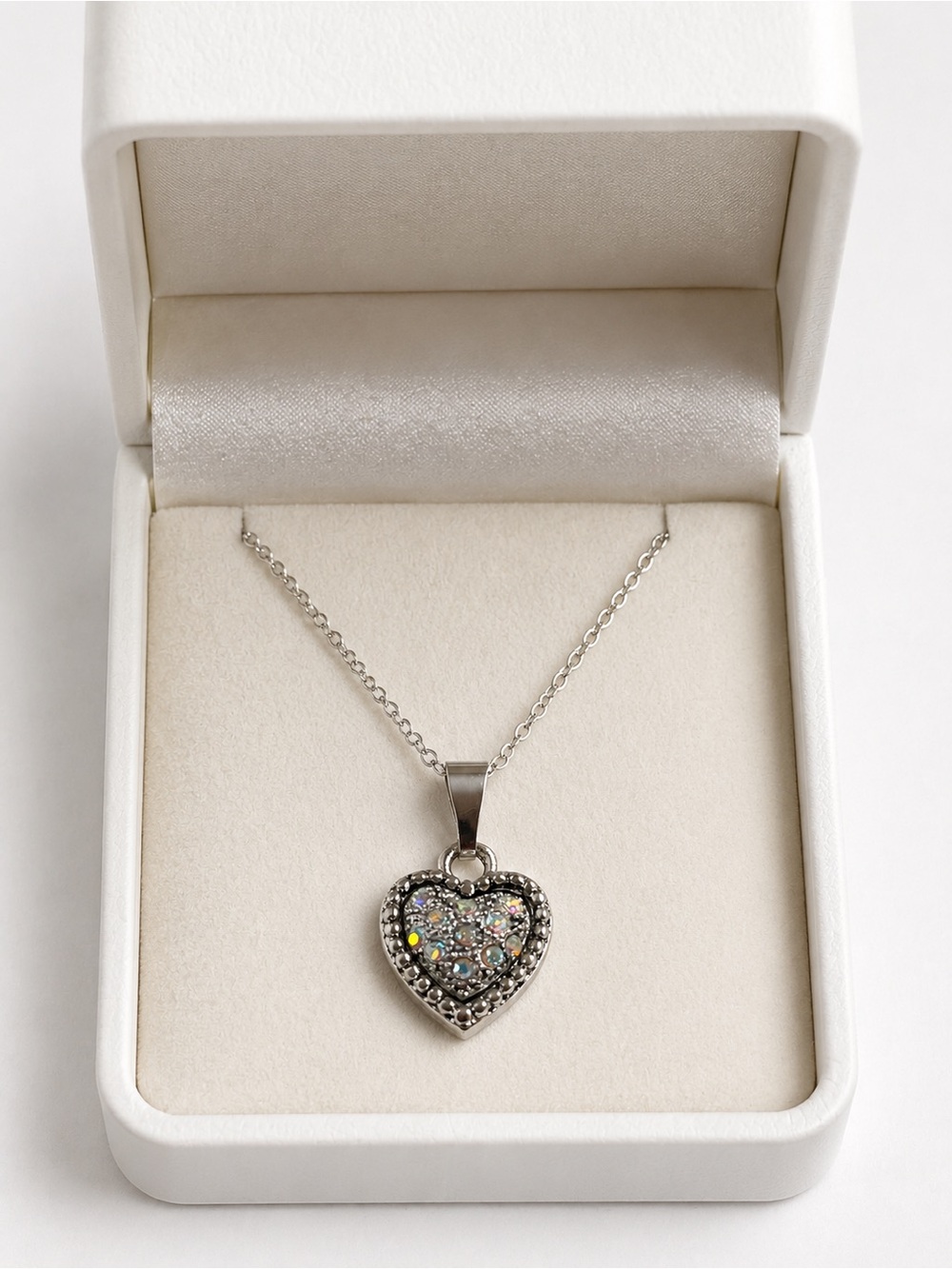 Retired Swarovski Crystal Heart Pendant Necklace 16” Silver Tone OOAK - Picture 2 of 5